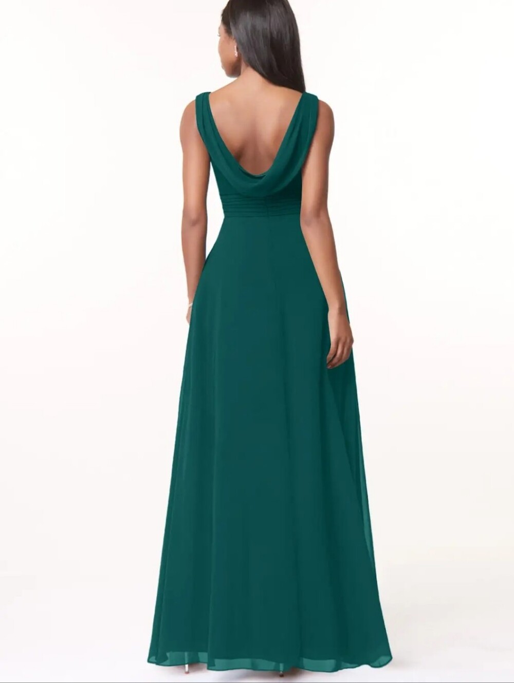 NWT Azazie Karina Peacock Blue A-Line Cowl Pleated Chiffon Dress Sz 4 Pockets